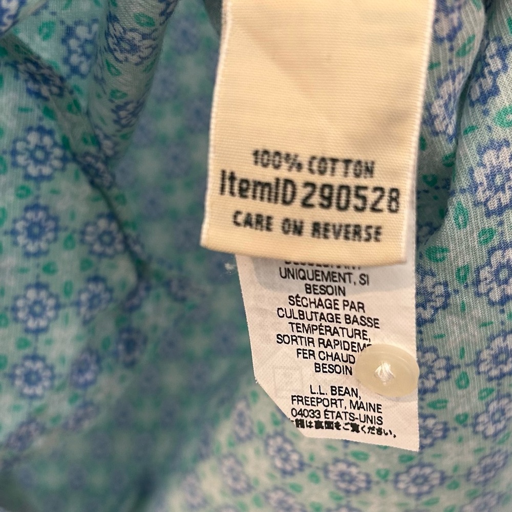 L.L. Bean Cotton Floral Button Down Short Sleeve Shirt White Blue Green Size L - Picture 4 of 8